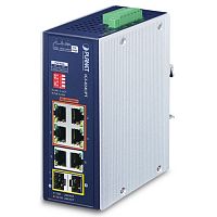 Коммутатор промышленный PoE++ 4 порта RJ45 10/100/1000 Мб/с, 2 порта RJ45 10/100/1000 Мб/с, 2 порта SFP 100/1000 Мб/с, на DIN-рейку